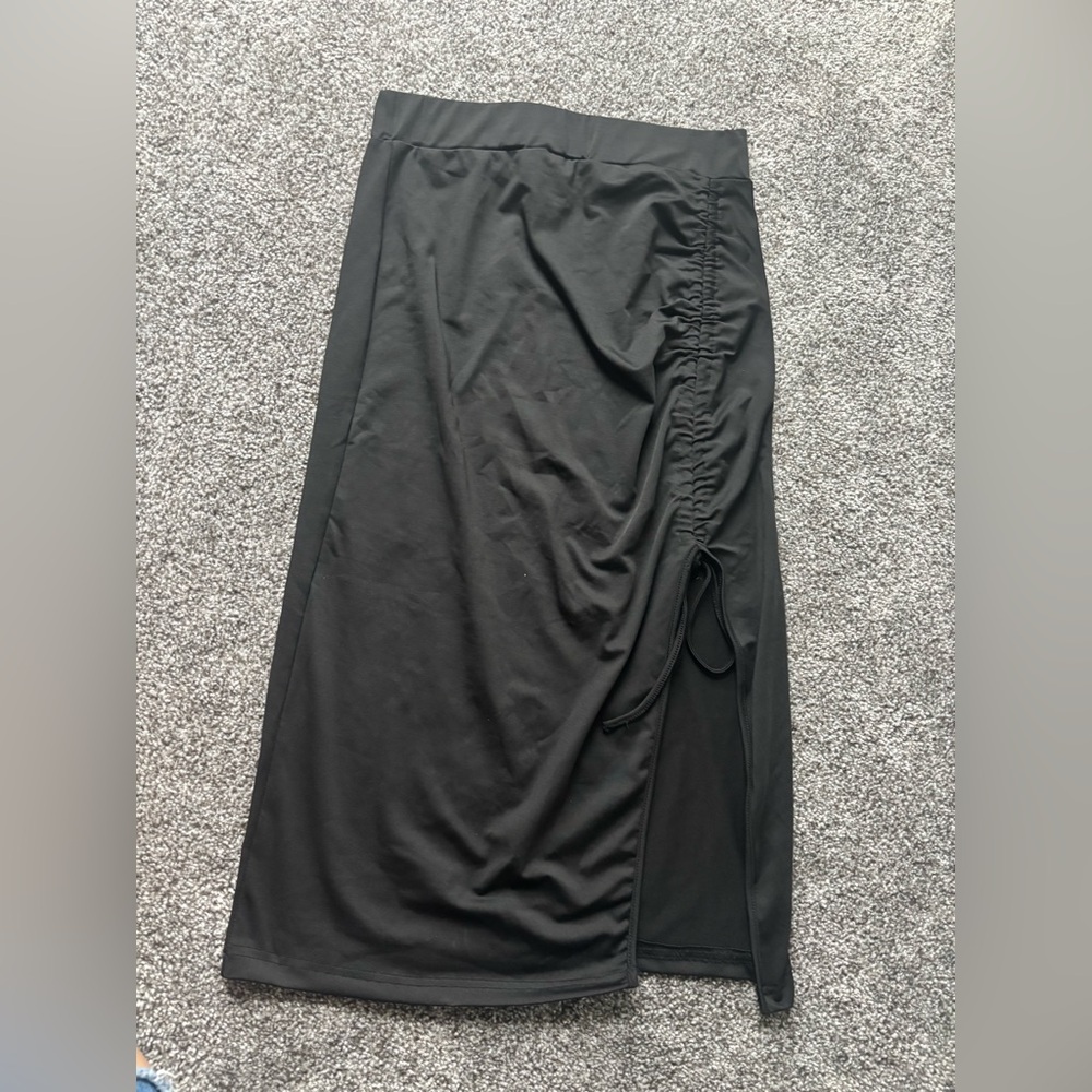 Black Ruched Midi Skirt